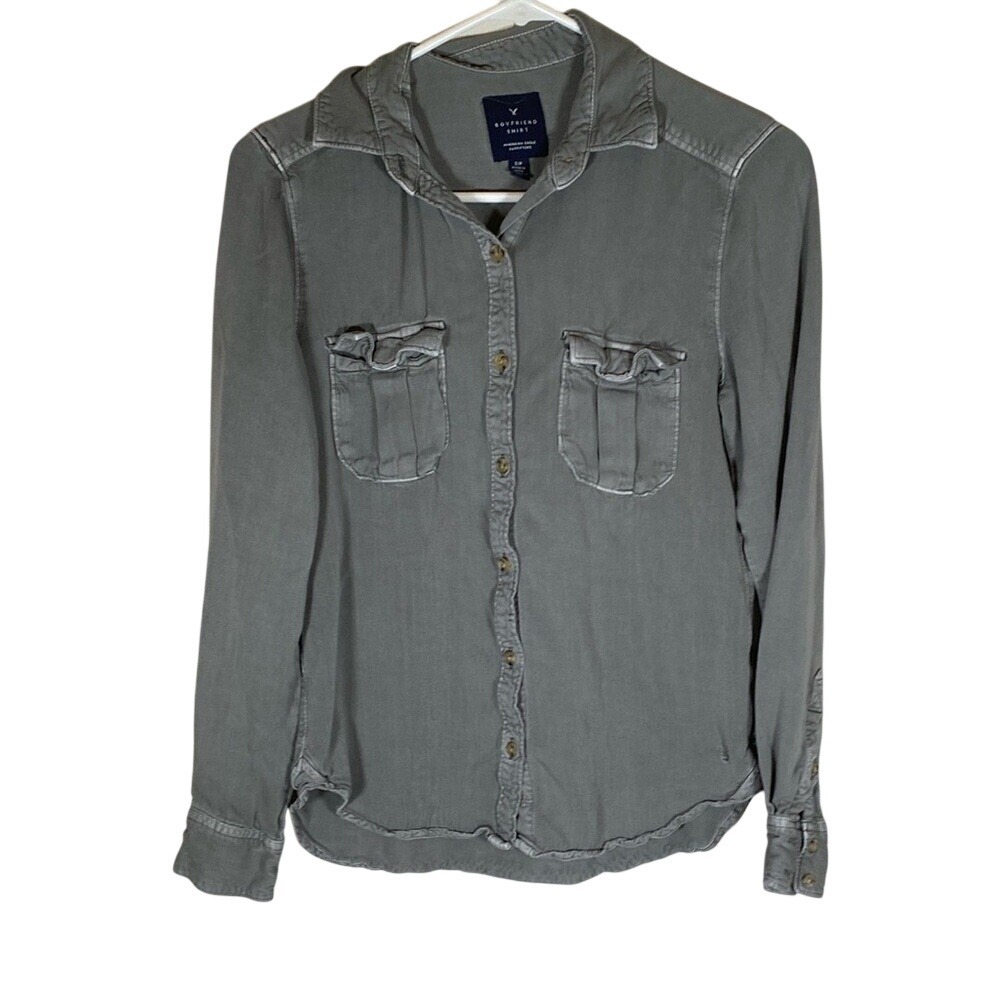 AMERICAN EAGLE WOMEN'S BOYFRIEND FIT LONG SLEEVE BUTTON FRONT SHIRT size small